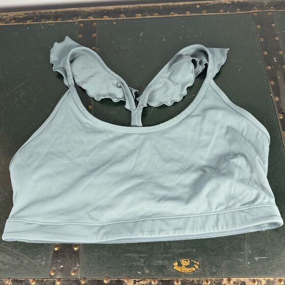 JoyLab Women L Large Sports Bra Storm Blue Gray Ruffle Strap Racerback Athletic - Picture 1 of 3